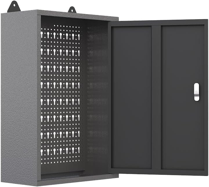 JZD Steel Wall Mount Storage Garage Cabinet, Metal Hanging Tool Cabinets, Black & Grey
