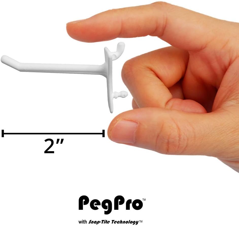 PegPro® 2" Hooks Kit for Standard “Wood Fiber” pegboard – Durable Plastic Pegboard Hooks - for Garage, Kitchen, Craft Room, and More (2" Hook - 24 Pack, White)