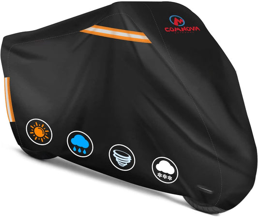 Comnova Motorcycle Cover 91 Inch - 600D Outdoor Moped Cover with Lock Hole Universal Fit, Heavy Duty & Waterproof Motor Cycle Protection for Harley, Honda, Kawasaki, Fit Up to 91" Motorcycles