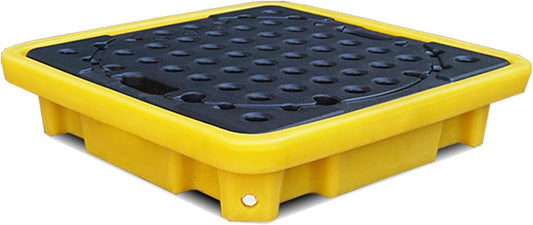 2 Drum Containment Spill Pallet, Polyethylene Low Profile Paint Bucket Tray, Industrial Garage Storage Detachable Shipping Leakproof Platform (Color : Yellow-2 Pack, Size : 26.6"x26.6"x5.9"