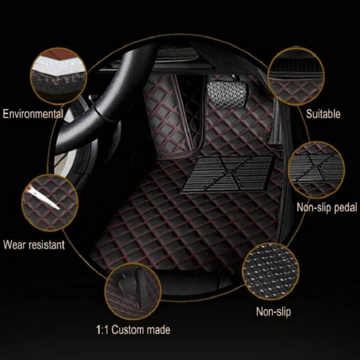 Customized Personalized car Floor mats, All-Weather Luxury car Floor mats, Waterproof and Anti Slip Leather car Floor mat Lining, 95% Customized car, Truck, and SUV Floor mats (Border Wine red)