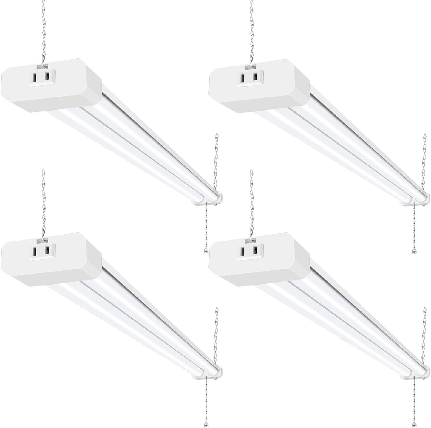 hykolity 4 Pack 4FT LED Shop Light, Linkable Utility Shop Lights, 42W, 5000K Daylight White Shop Light for Garages, Workshops,Hanging or FlushMount, Power Cord with Pull Chain Switch, ETL
