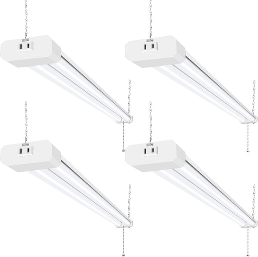 hykolity 4 Pack 4FT LED Shop Light, Linkable Utility Shop Lights, 42W, 5000K Daylight White Shop Light for Garages, Workshops,Hanging or FlushMount, Power Cord with Pull Chain Switch, ETL