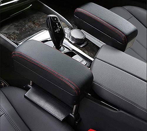 JEYODA Car Armrest Box Adjustable Pad Refit Car Central Lift Armres Storage Organizer Box Arm Rest (Black red line)