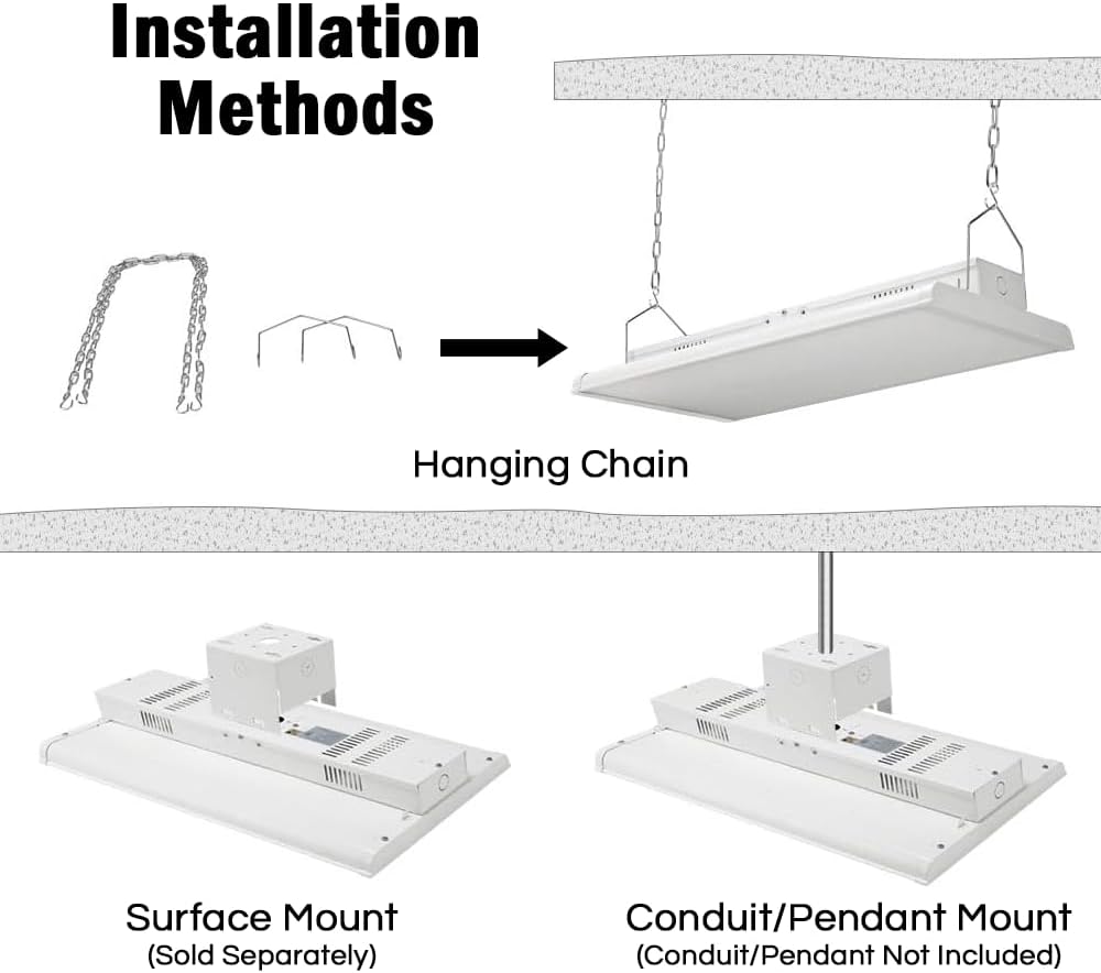 4FT Linear LED Highbay Light - Pack of Two - 225W - 30600LM - 1-10V dimmable - 5000K Daylight White - UL and DLC Listed - Replaces 6-8 Lamp Fluorescent T5 Fixture