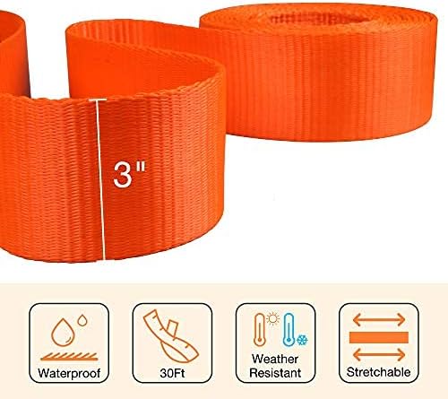 Recovery Tow Strap 3in X 20ft Heavy Duty 30,000 lbs Break Strength, Use for Emergency Towing Rope, Tree Saver, Winch Extension, Triple Reinforced Loops, Protective Sleeves,Car Accessories