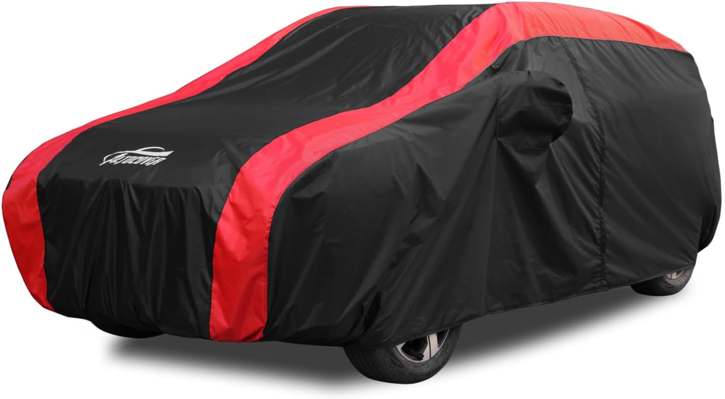 SUV Cover Waterproof All Weather Protection with Red Stripe Design, Car Cover Universal Fit Ford Explorer, Toyota Highlander, Honda Pilot, Dodge Durango, BMW X5 X6, Lexus RX350
