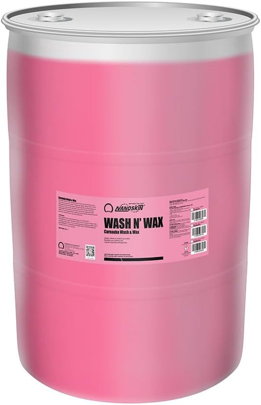 Nanoskin WASH N' WAX with Carnauba 55 gallons - Cleans & Shines in One Step | Works with Foam Cannon, Foam Gun, Bucket Washes, Pressure Washer | Carnauba Wax Protection for Cars