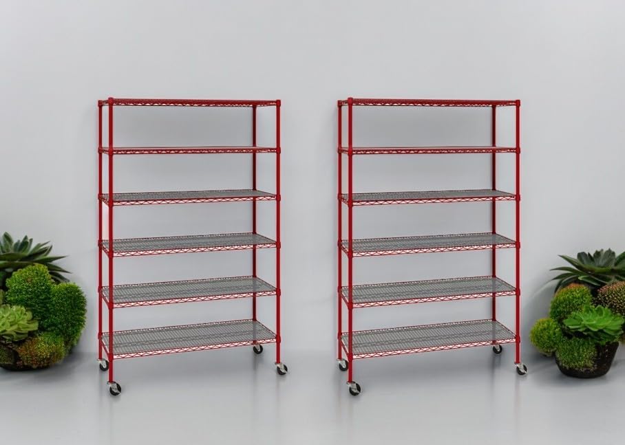 Generic Organize in Style with The Members Mark 6-Tier NSF Heavy Duty Wire Shelving, 47.75"" W x 18"" D x 75.5"" H (Red, 2 PACK)