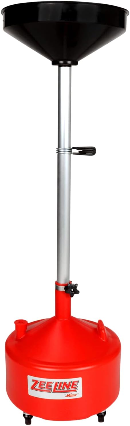 Zeeline By Milton ZE8DC, Rolling Oil Drain Pan, 8 Gallon Oil Drain with Adjustable Funnel, 2 Inch Drain Port with Cap, Wide Drain Pipe for Faster Draining, Oil Drain with 4 Swivel Casters
