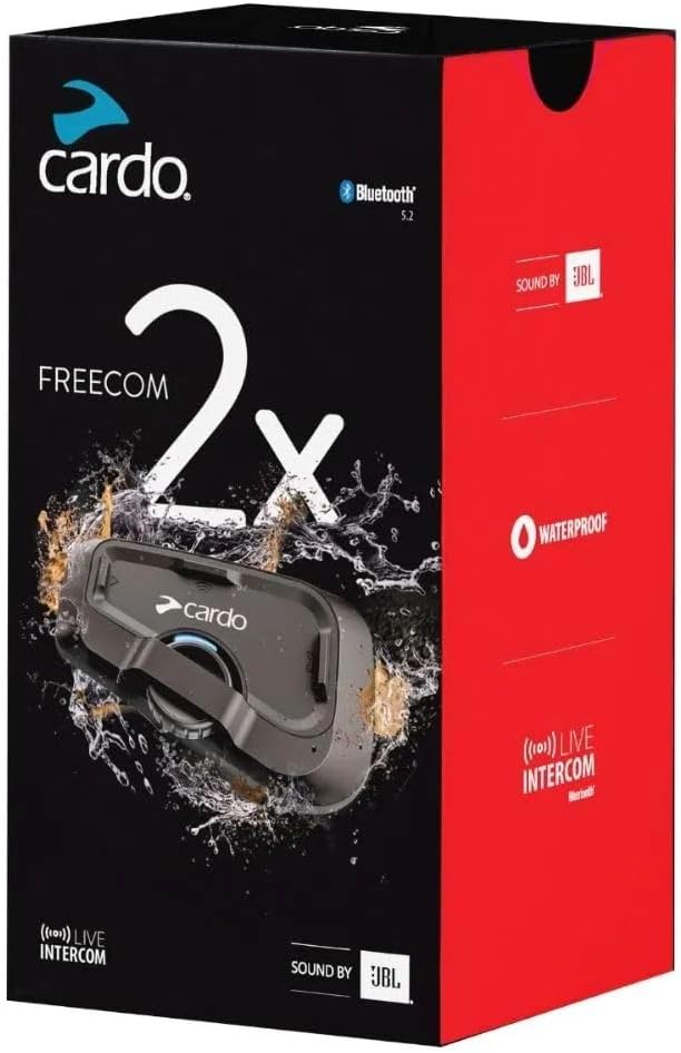 Cardo Systems FREECOM 2X Motorcycle 2-Way Helmet Bluetooth Communication System Headset Intercom, Universal Bluetooth Connectivity, Waterproof, 40mm Speakers - Single Pack