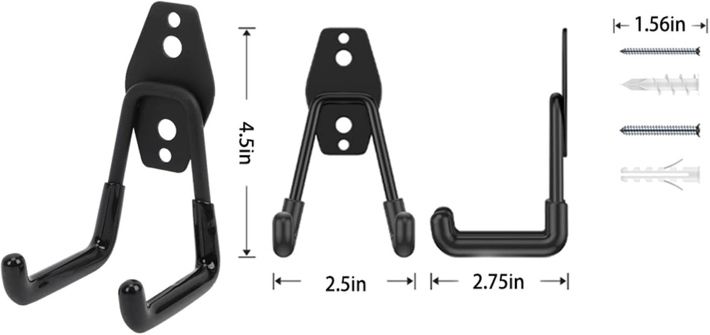 Wall Mount Heavy Duty Garage Hooks (2-Pack) – Wall Mounted Storage Hooks for Ladders, Bikes, Tools & More – Rust-Resistant Steel with Anti-Slip PVC Coating Small U Hooks
