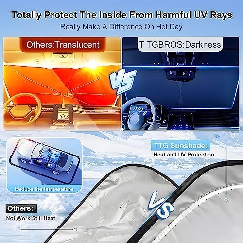T TGBROS Compatible with 2015-2024 2025 Volvo XC90 Windshield Sun Shade Accessories Foldable Sun Shield Reflective Polyester Sun Visor Cover Block Heat and Sun Protection