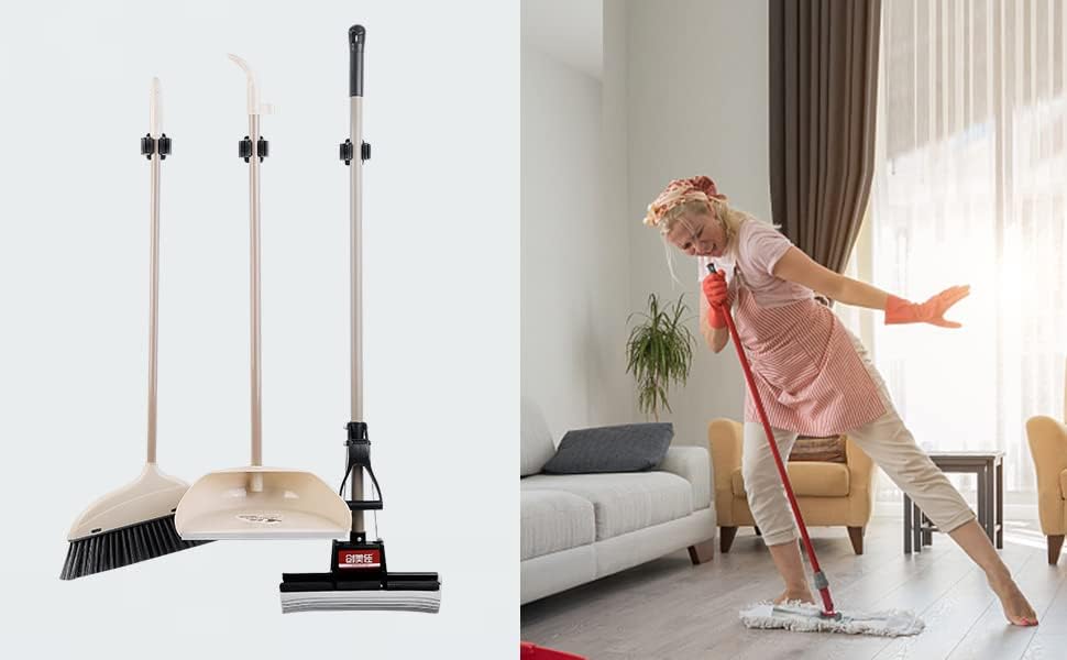 9PCS Broom and Mop Holder, Heavy Duty Garden Tool Organizer Rack Rake and Shovel Handle, Stainless Steel Mop Hanger. Screws for Wall Mounted. Matte Black