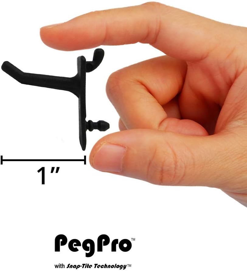 PegPro® 1" Hooks Kit for Standard “Wood Fiber” pegboard – Durable Plastic Pegboard Hooks - for Garage, Kitchen, Craft Room, and More (1" Hook - 24 Pack, Black)