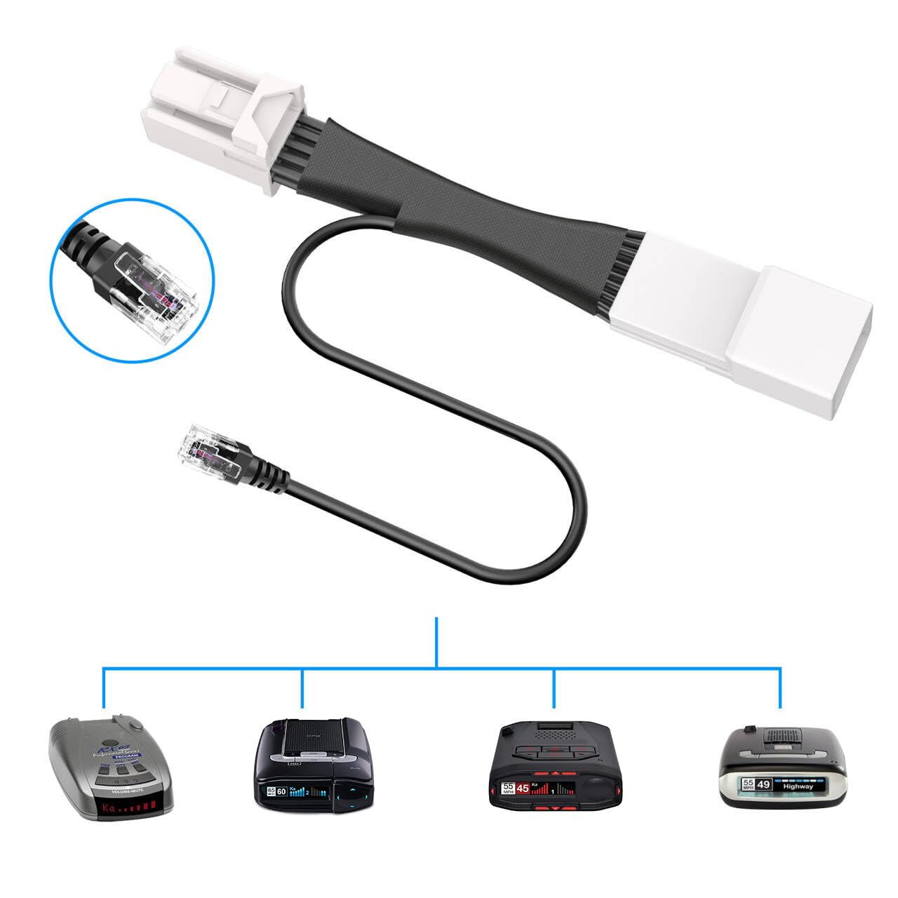 Radar Detector Power Adapter RJ11 Plug (10P Type C) Compatible with Dodge RAM,Charger,Challenger,Grand Cherokee,Chrysler,with Auto-dimming Rearview Mirror,Radar Detector Adapter Cable,Clean Install