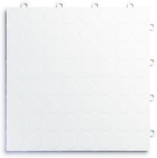 Big Floors RaceDeck CircleTrac, Interlocking Non-Slip Garage Flooring Tile, Durable, Modular, Heavy-Duty Copolymer, Easy Install (White, 48 Pack of 12 x 12" Tiles)