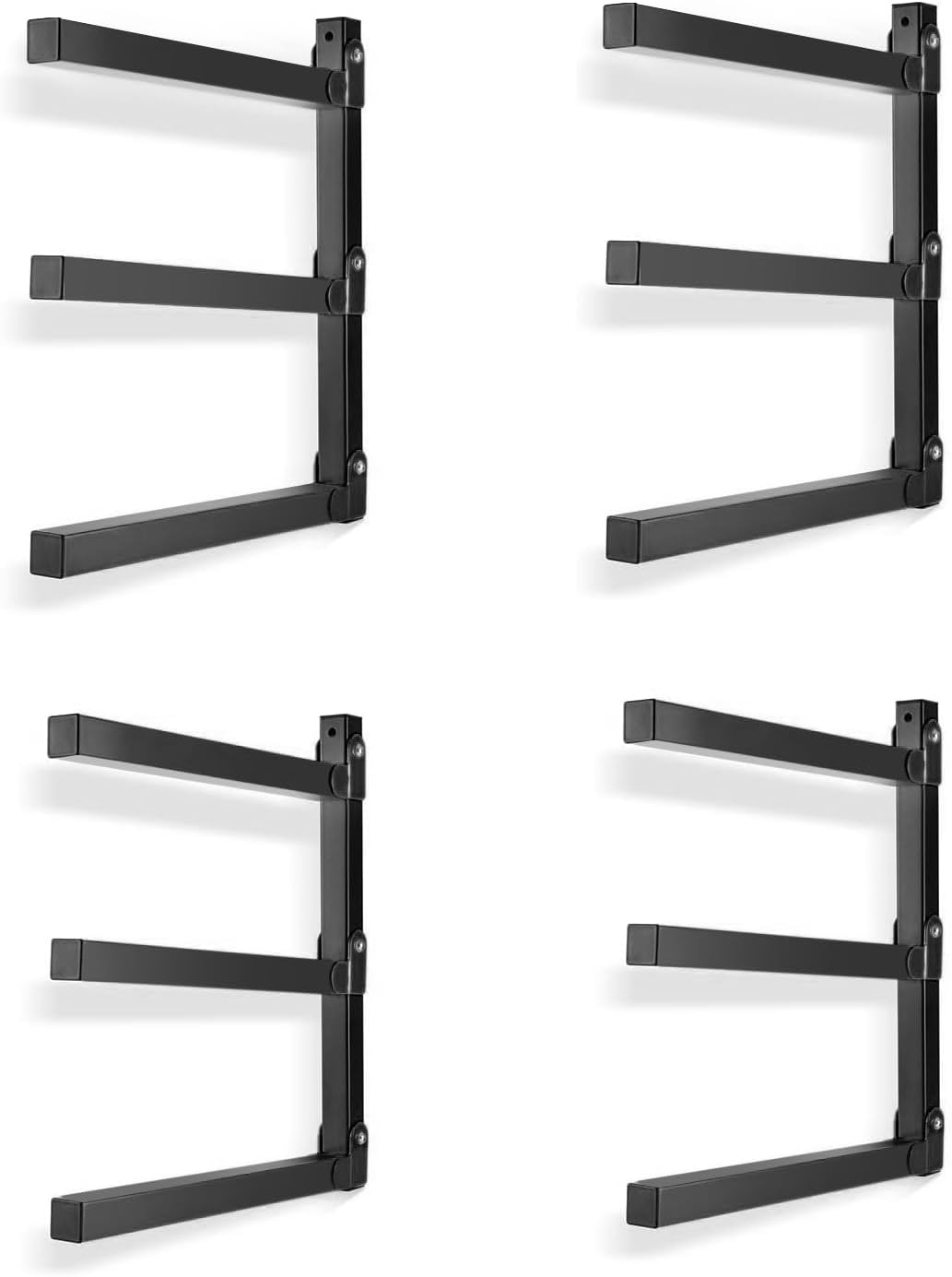 Ultrawall Wall Mount Wood Organizer and Lumber Storage Metal Rack for Shed, Workshop, Garage with 3-Level (Black-4 Pack)