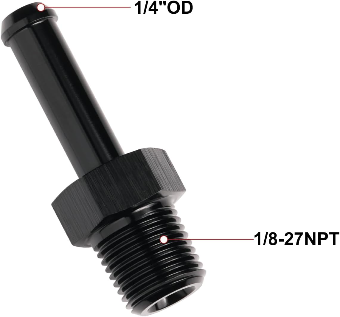 1/8 NPT Male to 1/4" Hose Barb Fitting Adapter Nipple Straight Aluminum Black 2PCS