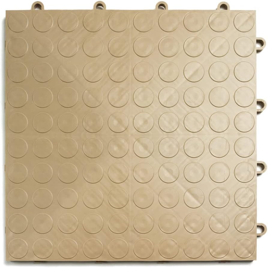 Big Floors GarageDeck Coin Pattern, Durable Copolymer Interlocking Modular Non-Slip Garage Flooring Tile (Beige, 48 Pack of 12 x 12" Tiles)
