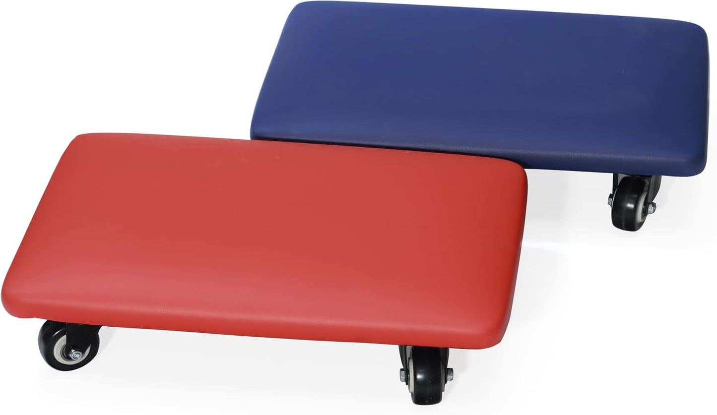 Roller Seat 360 Degree Rotating Low Stool with Wheel Chair PU Leather Universal Swivel Wheels Stool for Home Office Fitness and Garage (Rectangle Blue)