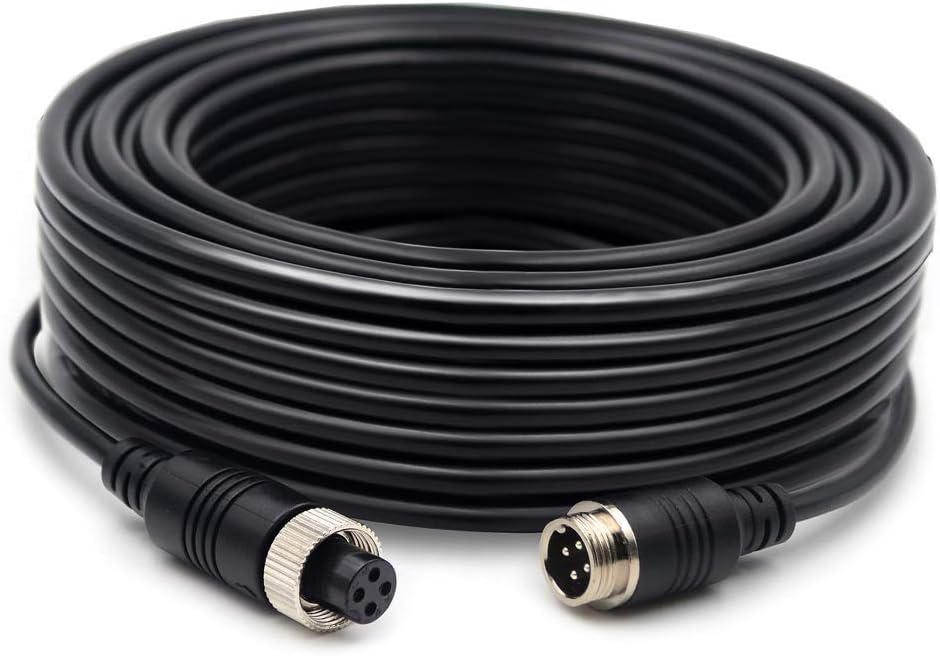 34FT Backup Camera Extension Cable - 4Pin Aviation Video Cable for Car Rear View Camera Systems