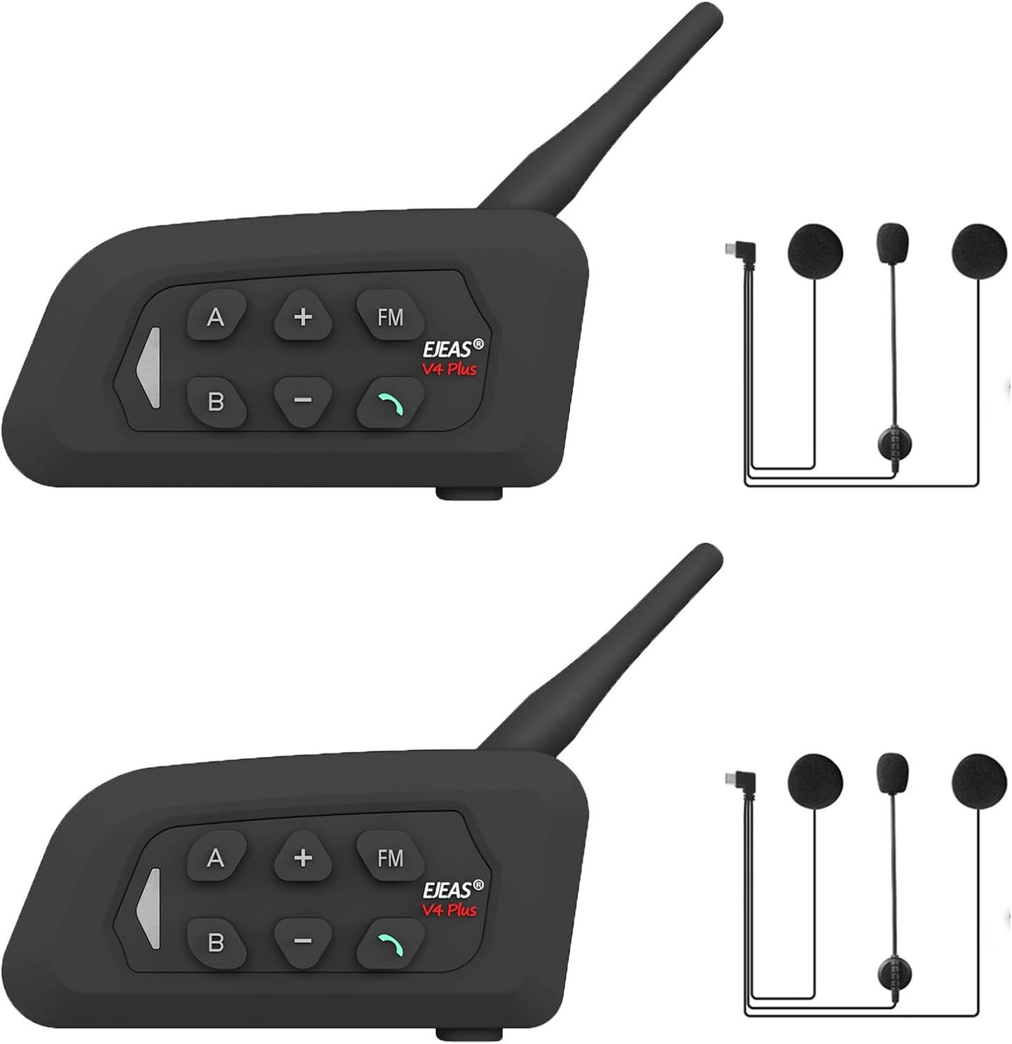 MIMIRACLE V4 Plus Motorcycle Helmet Bluetooth Intercom Headset, Up to 4 Riders 1500M IP65 Waterproof Motorbike Communication System for Skiing/ATV/Off Road -2 Pack