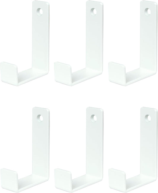 6 Pack Heavy Duty Steel Essential Style Wall Hooks for Indoors & Outdoors (White J Hook)