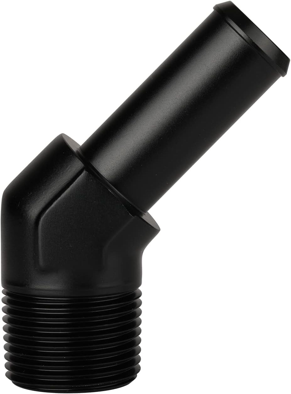 3/4 NPT Male to 3/4" Hose Barb Fitting Adapter 45 Degree Elbow Aluminum Black