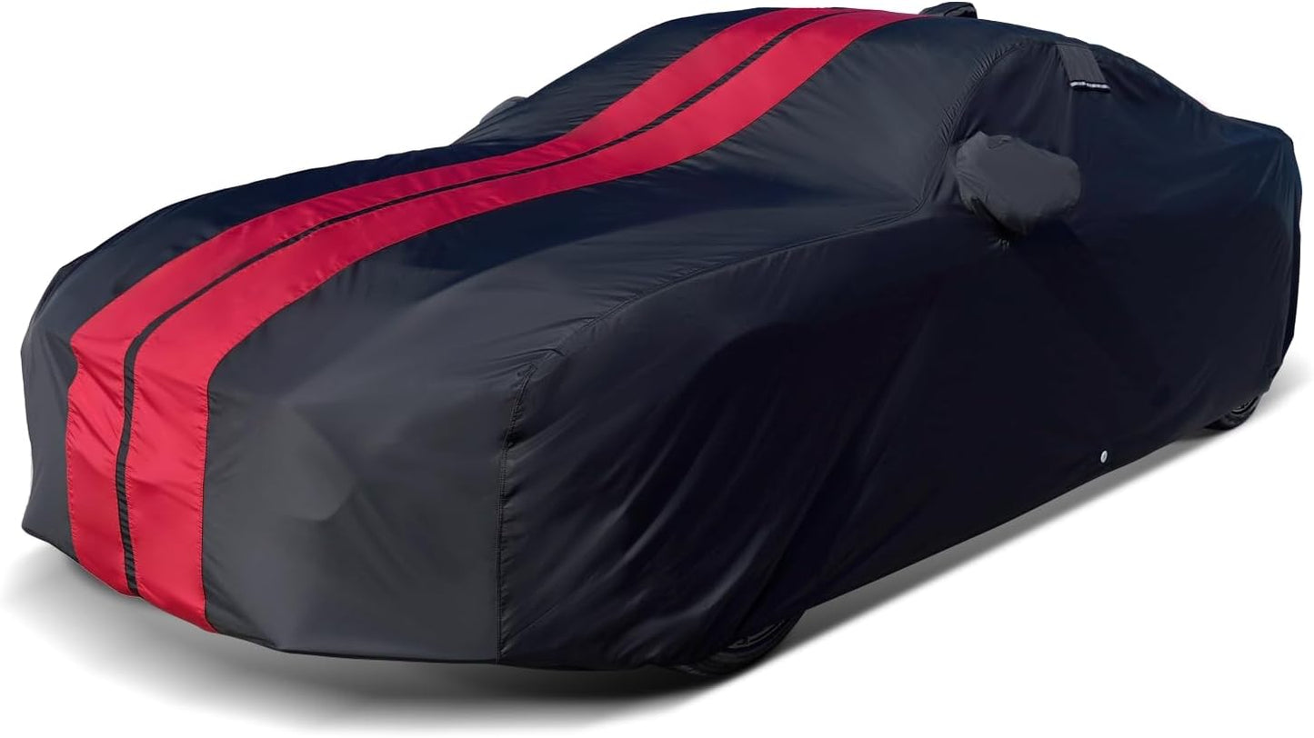 iCarCover Custom Car Cover for Pontiac Sunfire Coupe (1995-2002) Waterproof All-Weather Rain Snow UV Sun Protector Full Exterior Indoor Outdoor Car Cover (Stripe - Black/Red)