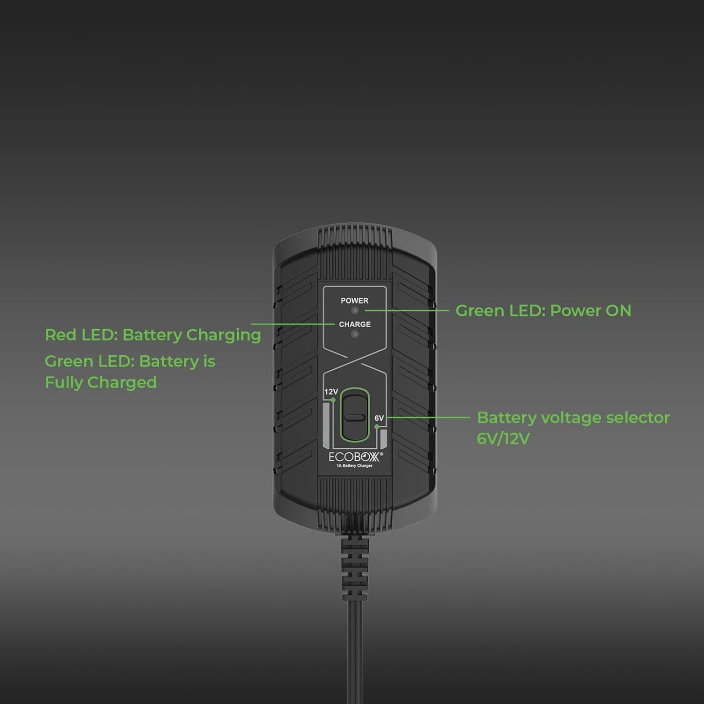 Infinity 1A Battery Charger, 6V / 12V, 3 Stage Charging, Battery Maintainer, Trickle Charge for Lead Acid, Gel, Lithium-ion, STD Batteries in Car, RV, Motorcycle, ATV, Boats