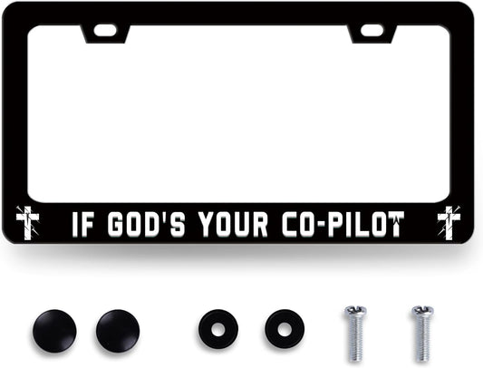 If God‘s Your Co-Pilot License Plate Frame Funny Jesus License Plate Stainless Steel Christian Car Accessory Religion License Plate Cover Decoration with Screws Men Women Size 12.2" x 6.2"