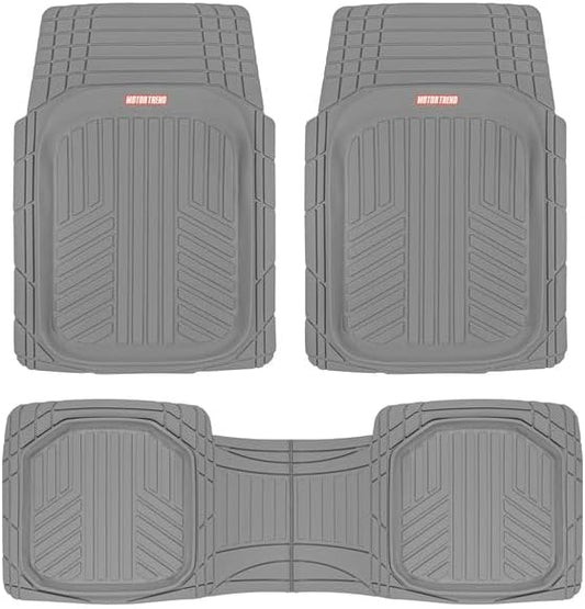 Motor Trend FlexToughXL Floor Mats for Cars Full Set, All-Weather Rubber Automotive Floor Mats, Waterproof Heavy Duty Car Mats, Flexible Floor Liners for Car Truck Van SUV, Car Floor Mats (Gray)