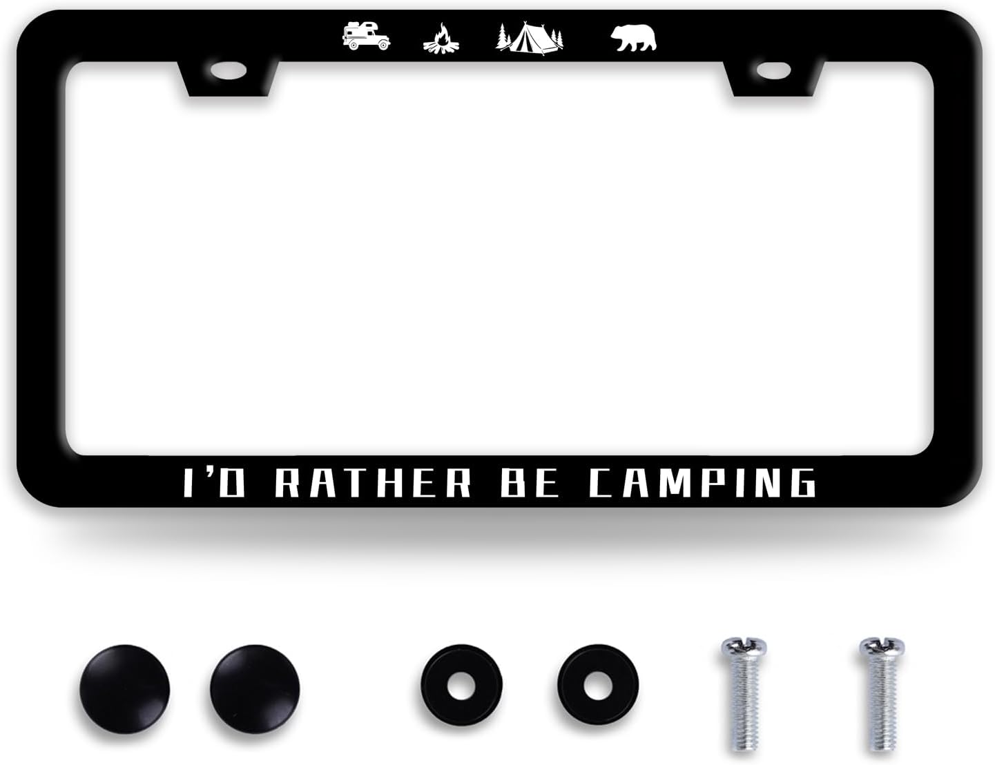 I'D Rather Be Camping License Plate Frame Funny Camper License Plate Frames Stainless Steel Accessories Cars Decor With 2 Holes And Screws Fits Standard Us Ca Vehicles License Plate Holder 12.2 X 6 In