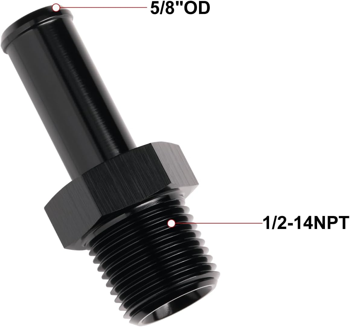 1/2 NPT Male to 5/8" Hose Barb Fitting Adapter Nipple Straight Aluminum Black