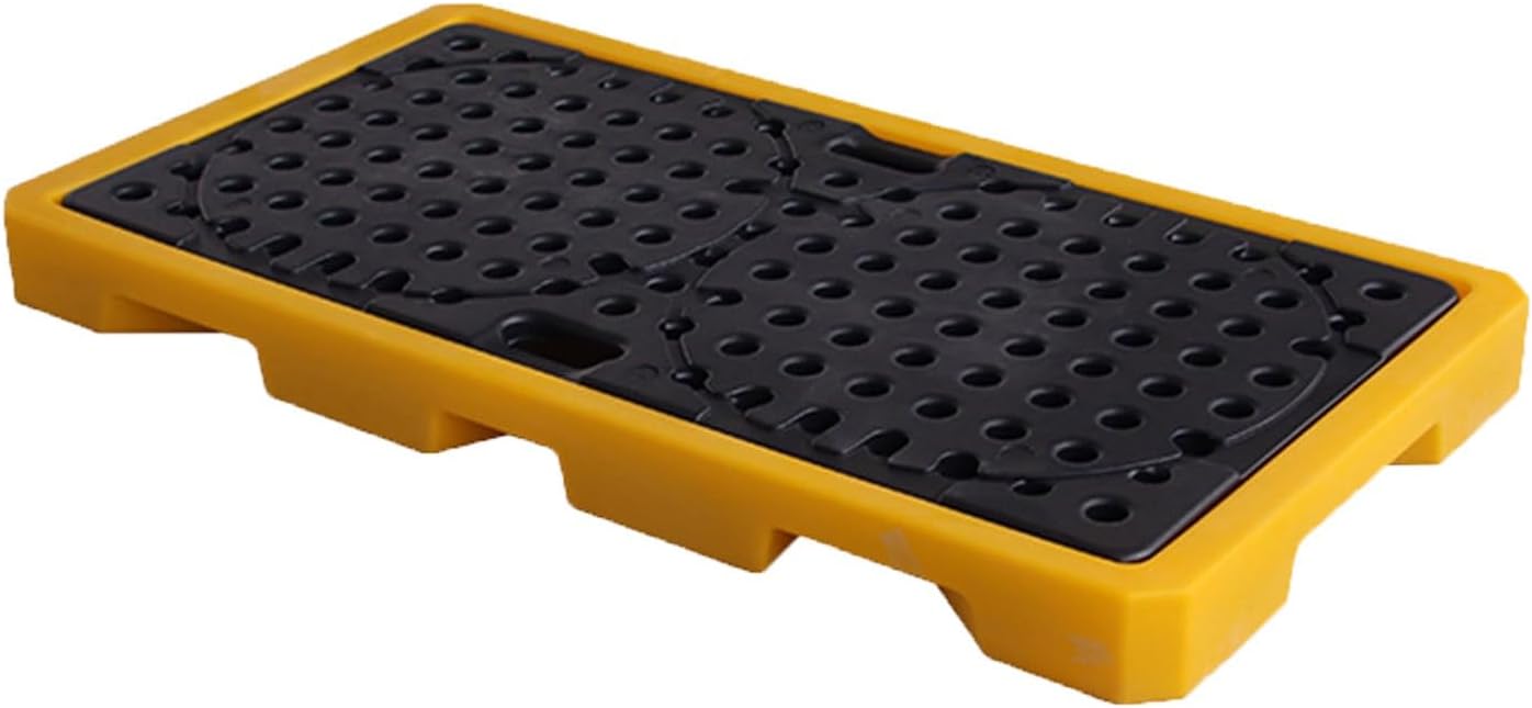 2 Drum Containment Spill Pallet, Polyethylene Low Profile Paint Bucket Tray, Industrial Garage Storage Detachable Shipping Leakproof Platform (Color : Yellow-1 Pack, Size : 51.2"x26.8"x3.9"