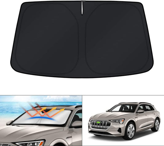 KUST Windshield Sun Shade for Audi Q8 E-Tron Accessories 2019-2024 2025 E Tron SUV Window Sunshade Sun Visor Protector Foldable Blocks UV Rays Keep Your Car Cooler (Not for Audi e-tron GT Q4 Q5)