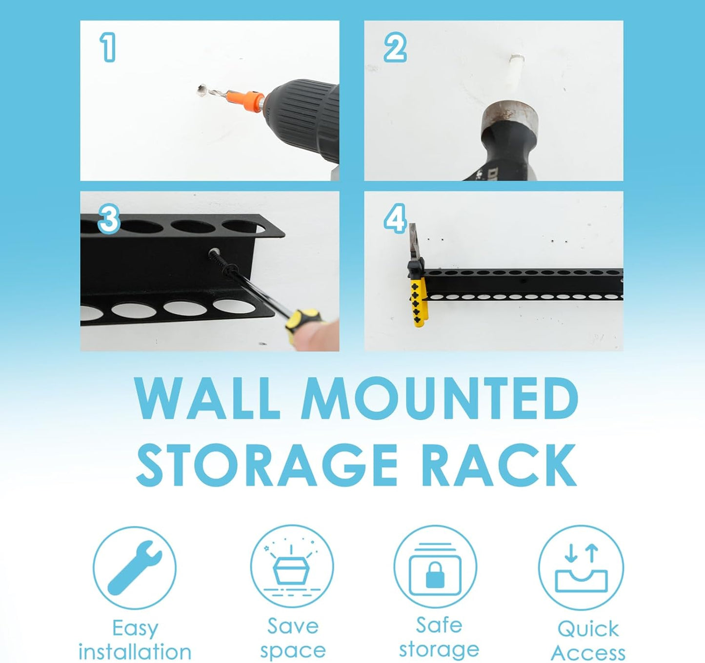Screwdriver Organizer Wall Mount with 14 Holes, Metal Plier Holder, Utility Tool Holder Organizers and Storage Rack for Garage, Workshop,Workbench,Tool Chest Cart