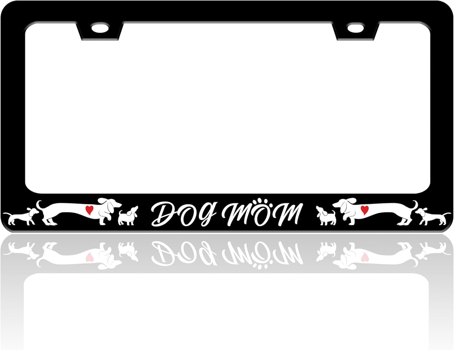 Dog Mom License Plate Frame Cute Animal License Plate Holder for Front or Rear Car Tags Stainless Steel Funny Car Decoration with Screws 6.3 X 12.2 in