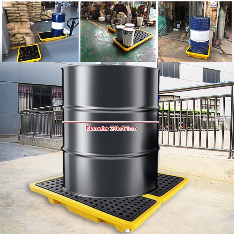 2 Drum Containment Spill Pallet, Polyethylene Low Profile Paint Bucket Tray, Industrial Garage Storage Detachable Shipping Leakproof Platform (Color : Yellow-2 Pack, Size : 26.2"x14.2"x4.7"