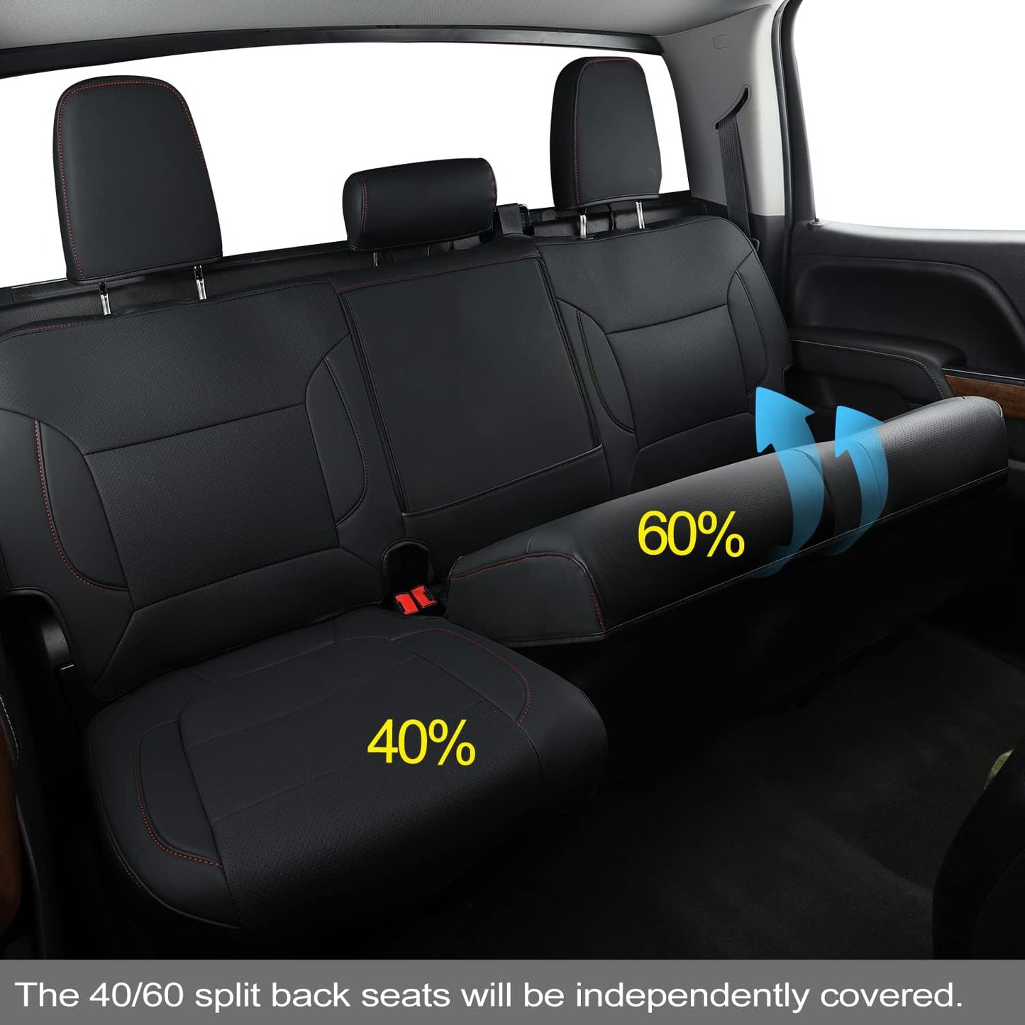 LUCKYMAN CLUB Custom Fit Seat Covers for 2019-2024 2025 Chevy Silverado Sierra 1500 Crew Cab, 2020-2024 2025 Silverado Sierra 2500 3500 Crew Cab (Black&Red)