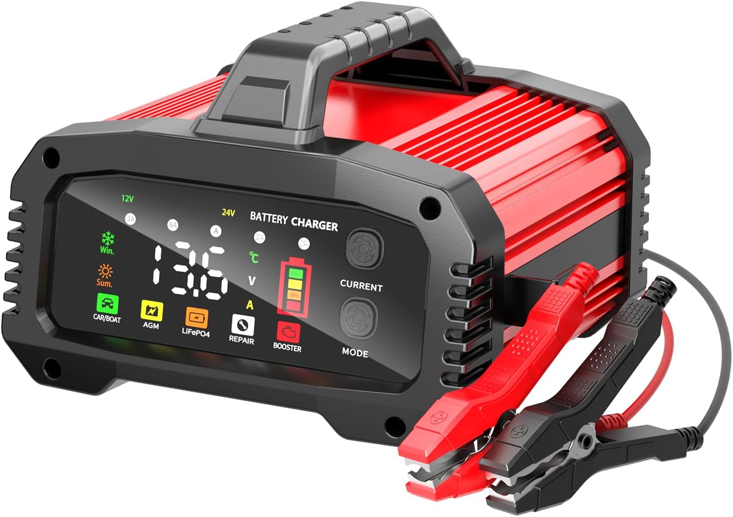 YONHAN 25A Battery Charger & Maintainer,12V/24V All-in-One Charger for LiFePO4, Lead Acid, AGM, Lithium, Marine, Boat, and Deep Cycle Batteries,5-Level Adjustable Current, Booster Mode,Trickle Charge