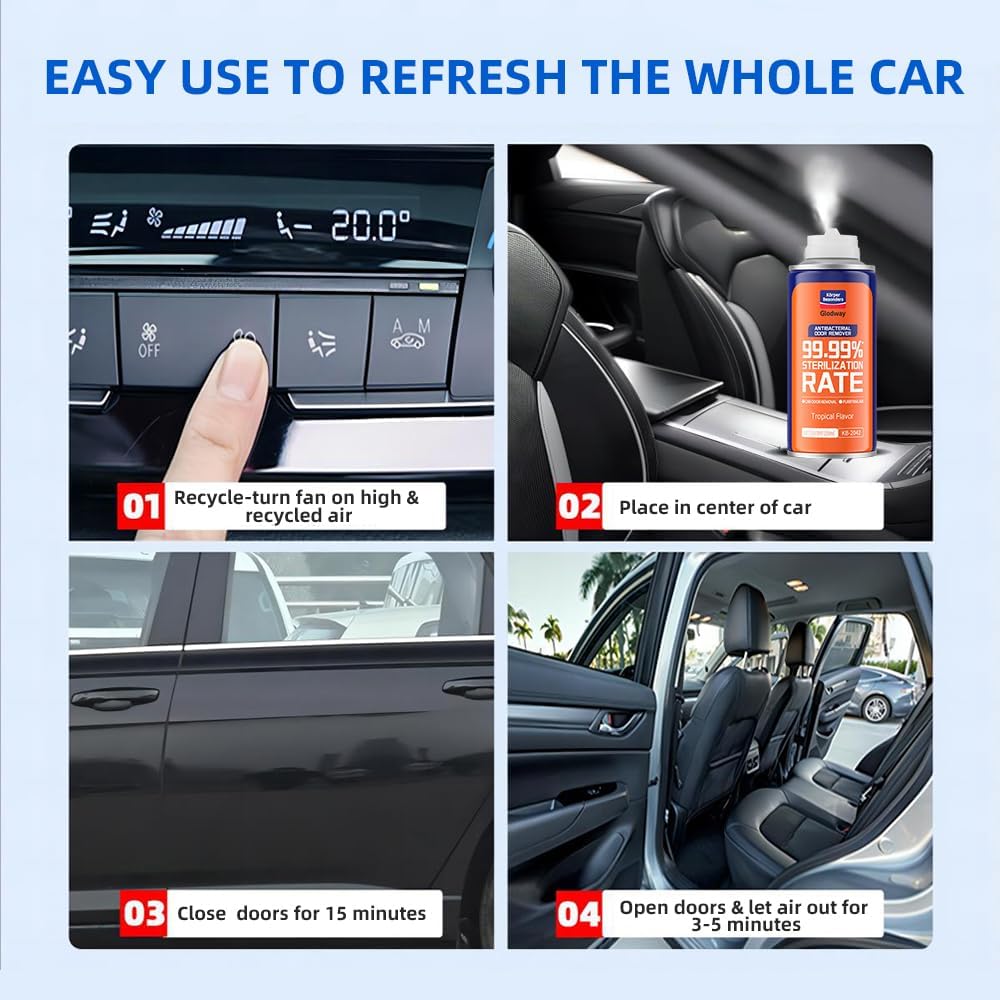 Glodway Whole Car Air Refresher,Odor Eliminator Remover Spray For Car,Tropical Flavor Strong Freshener With Odour Eliminator Technology,Long-Lasting Scent,6 Ounce(Pack of 1)