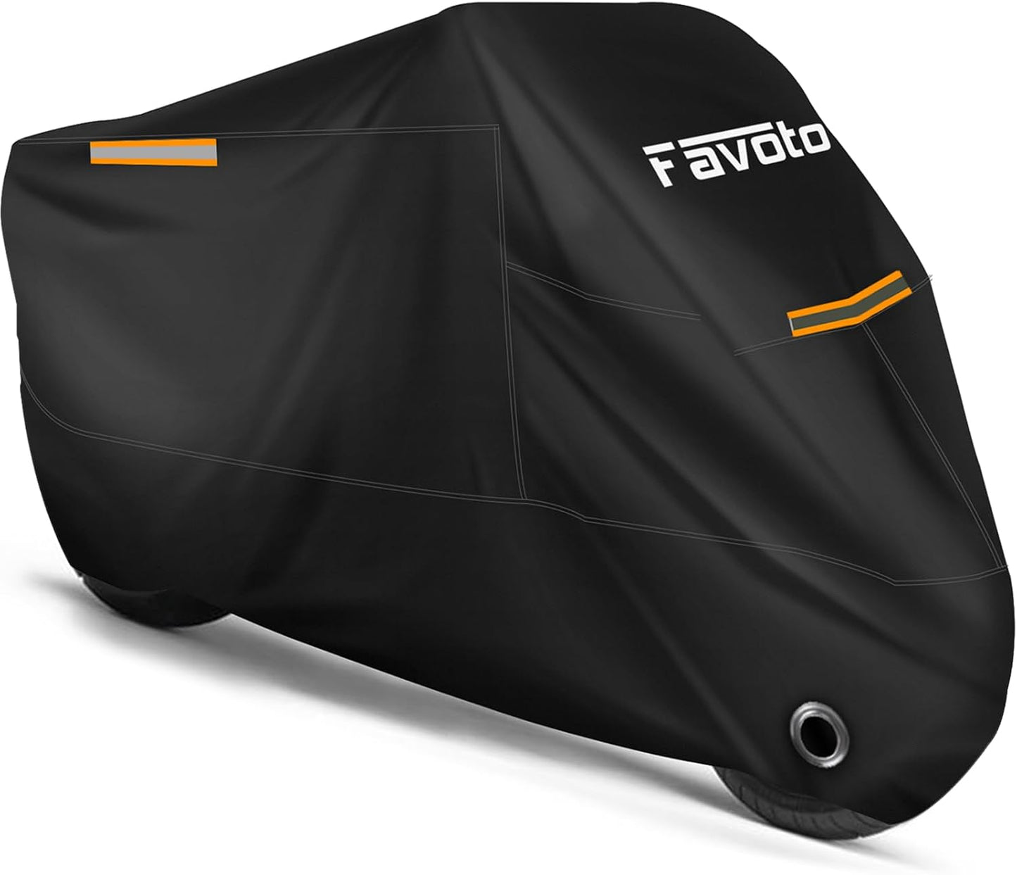 Favoto Motorcycle Cover All Season Universal Sturdy Material Waterproof Sun Outdoor Protection with Night Reflective Stripe Lock-Holes & Storage Bag Fits up to 86.6" Motorcycles Vehicle Cover