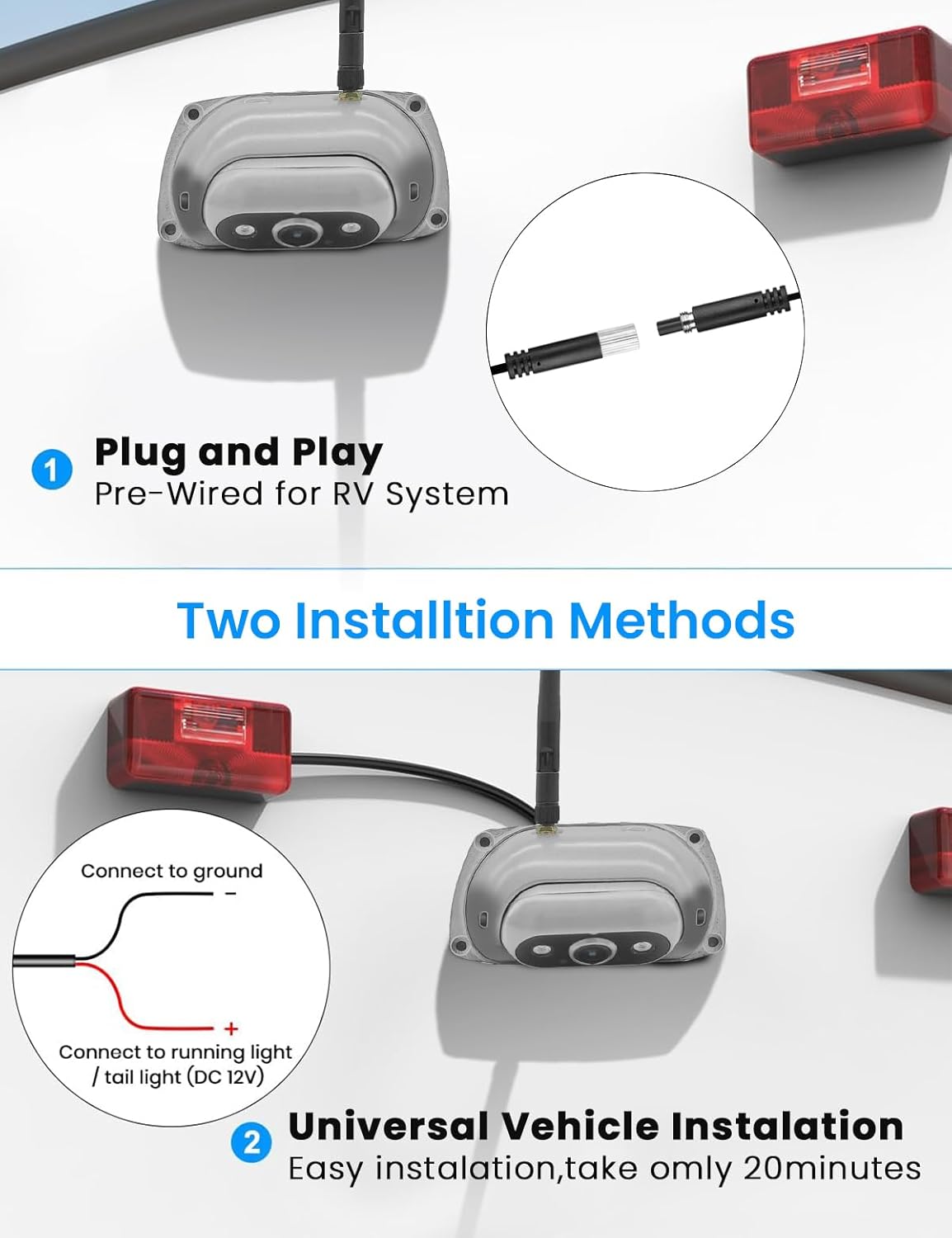 2.5D Display Wireless reversing Camera System FHD 1080P 10.26-inch touchable Display high-Definition Recording reversing Camera Suitable for RV Truck Trailer Wireless Stable Signal Transmission