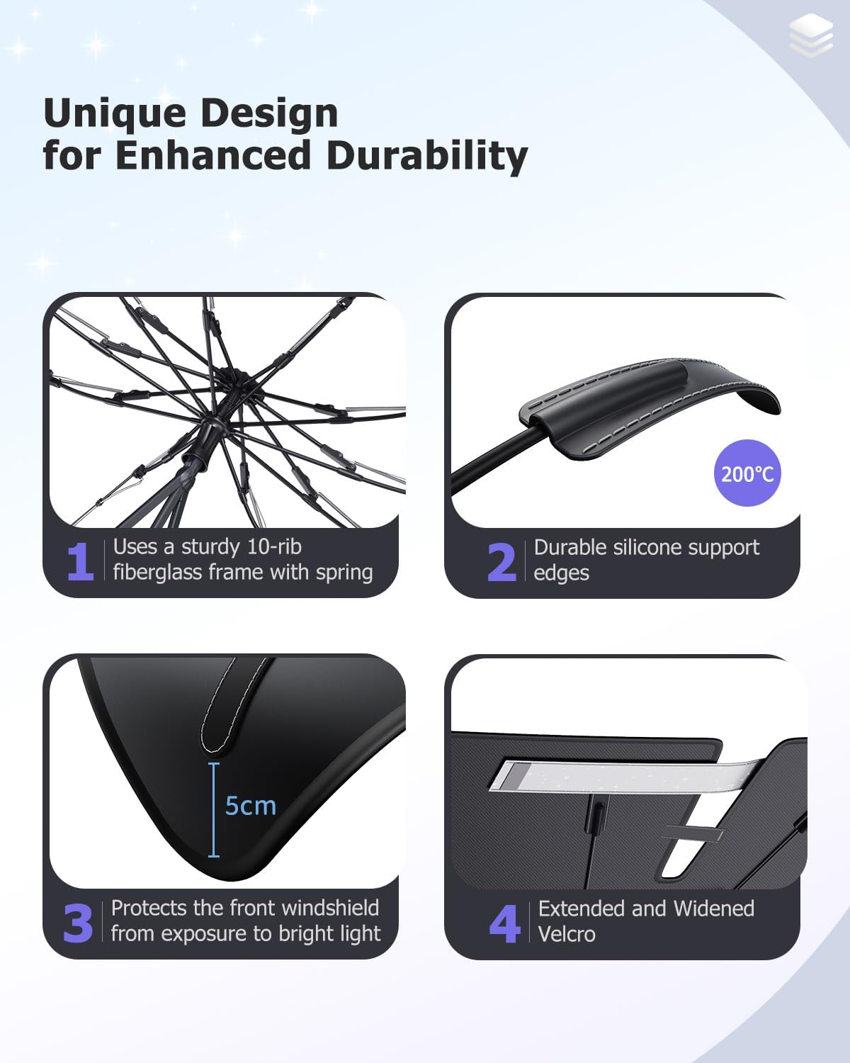 2025 4Runner Car Windshield Sun Shade Windshield Sunshade Umbrella [Star Fabric] Protect Car from Sun Rays&Heat Damage Keeps Vehicle Cool, Spring Structure Edge Fits Toyota Windshield Sun Shade (S4)