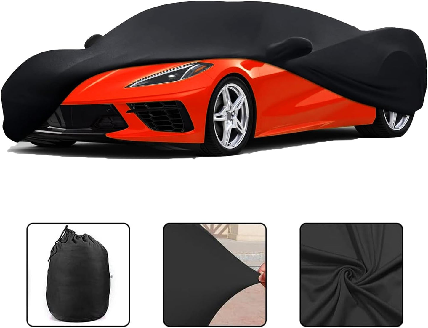 Fit Full Car Cover Dust-Proof Protection Compatible with Chevrolet Corvette C4 C5 C6 C7 1980–2025, Indoor Breathable Car Cover for Dust-Proof, Underground Garage, Car Show(Black)
