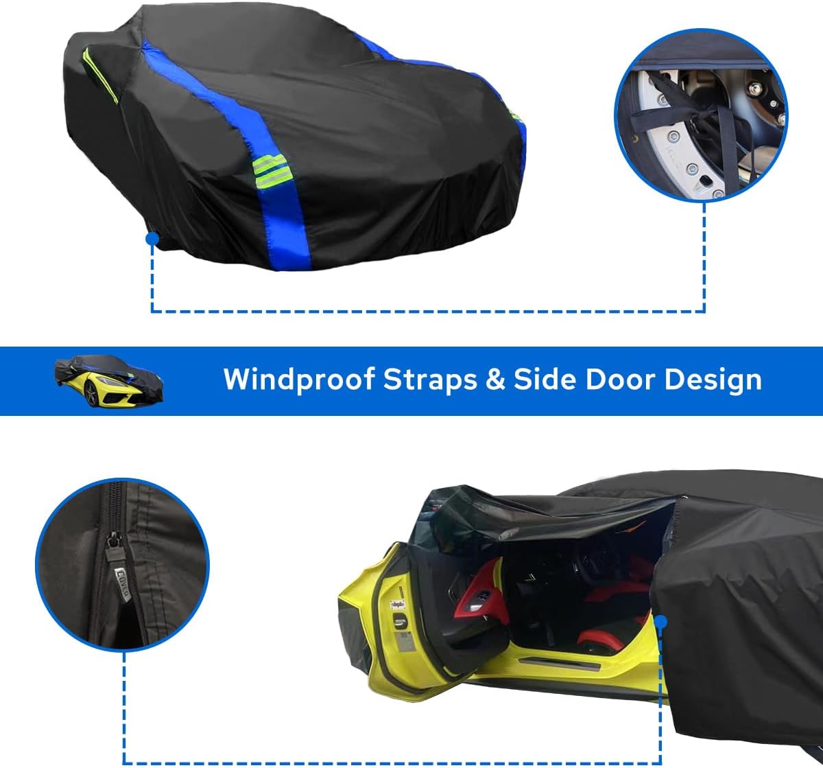 Avecrew for Chevrolet Corvette C3 Car Cover Waterproof All Weather for Automobiles, Outdoor Full Exterior Covers Fit 1968-1982 Corvette C3 with Windproof Strap and Driver Door Zipper