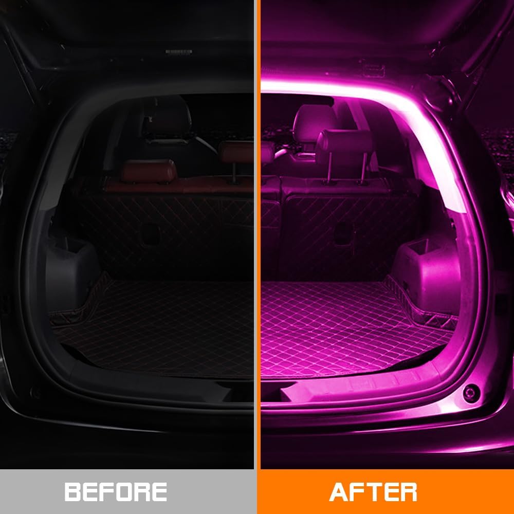 Car LED Strip Light For Trunk, 158Inch IP67 Silicone Waterproof Neon Light Strip Embedded, Flexible Cutting Universal Auto Interior Lights(Pink)