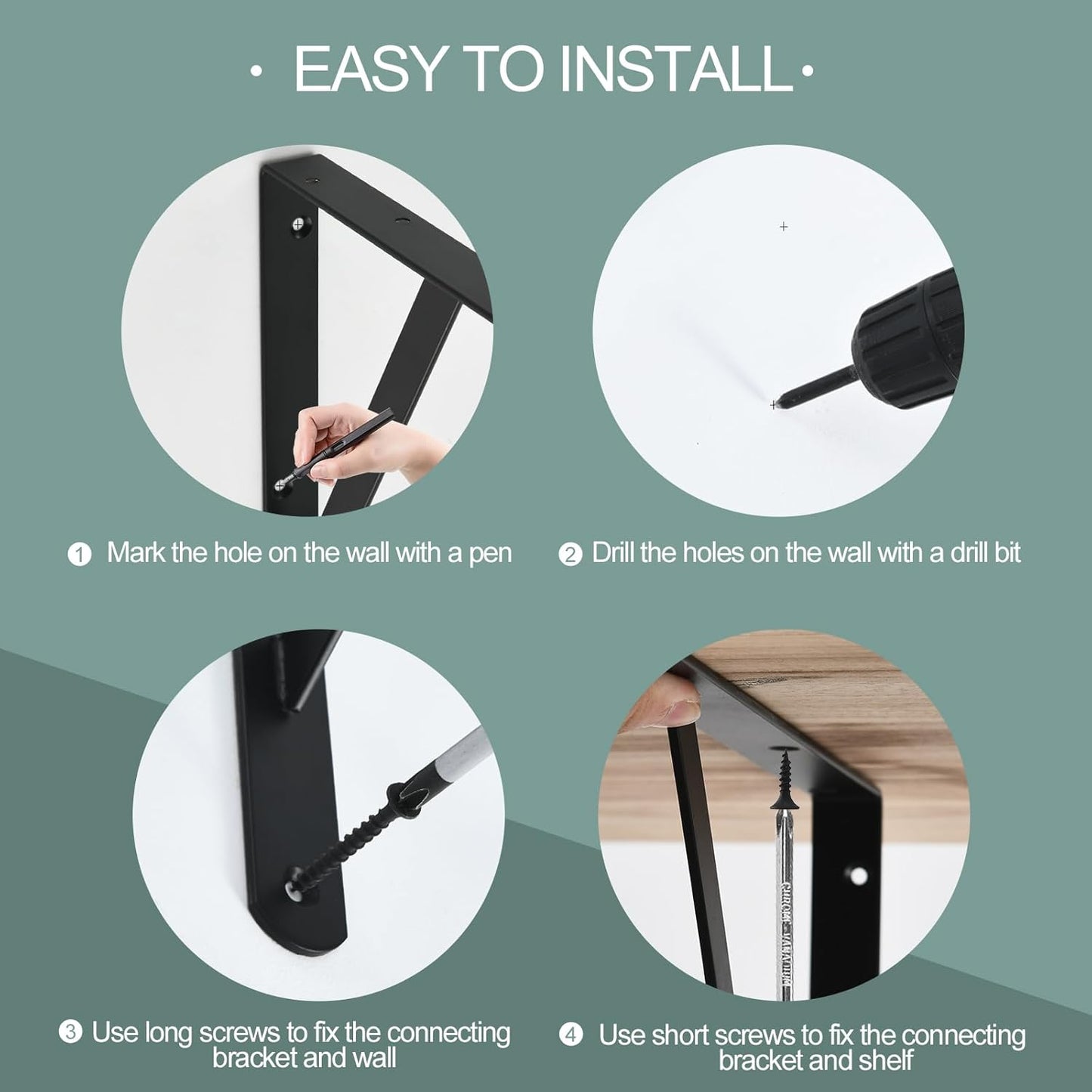 6 Pack L11 x H 8" Black Heavy Duty Shelf Brackets with Screws Metal Shelf Brackets Shelf Support Angle Brackets for Shelves L Brackets Heavy Duty Floating Shelf